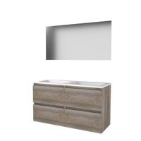 Basic-Line Ultimate 46 Badkamermeubelset - 120 x 46 cm - Greeploos - 4 Lades - Acryl Wastafel - 2 Kraangaten - Spiegel met Indirecte LED Verlichting - Scotch Oak - thumbnail