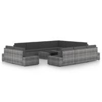 12-delige Loungeset met kussens poly rattan grijs - thumbnail