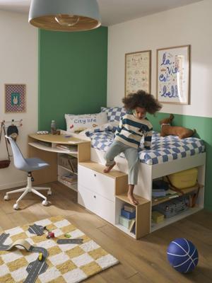 Kinderbed 90x190cm gecombineerd met bureau en opbergruimte TEEN wit