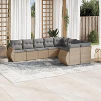 9-delige Loungeset met kussens poly rattan beige - thumbnail
