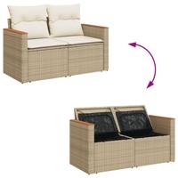 14-delige Loungeset met kussens poly rattan beige - thumbnail