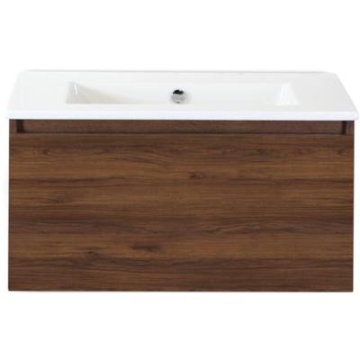 Frozen Badmeubelset 80 cm - Greeplijst in Kleur - Walnoot - Keramische Wastafel Wit Zonder Kraangat