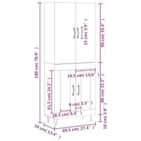 Hoge kast 69,5x34x180 cm bewerkt hout wit - thumbnail