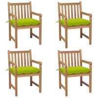 Tuinstoelen 4 st met heldergroene kussens massief teakhout - thumbnail