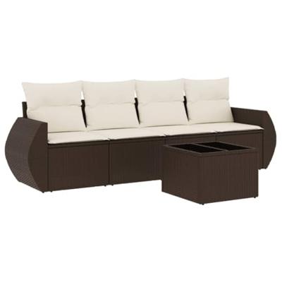 5-delige Loungeset met kussens poly rattan bruin