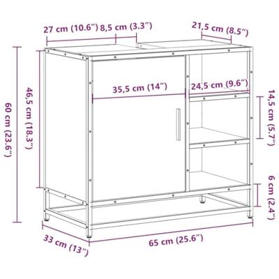 Wastafelkast 65x33x60 cm bewerkt hout bruin eikenkleur Wastafelkast 65x33x60 cm bewerkt hout bruin eikenkleur