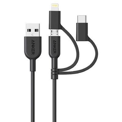 Anker Powerline II 3-in-1 kabel, 0,9 m lange lightning-/USB-C/micro-USB-kabel, voor de iPhone, iPad, LG, Galaxy, Xperia, Android mobiele telefoons en nog veel meer (zwart)
