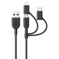 Anker Powerline II 3-in-1 kabel, 0,9 m lange lightning-/USB-C/micro-USB-kabel, voor de iPhone, iPad, LG, Galaxy, Xperia, Android mobiele telefoons en nog veel meer (zwart) - thumbnail