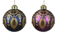 Kerstbal glas met goud 8cm - 1 stuk - thumbnail