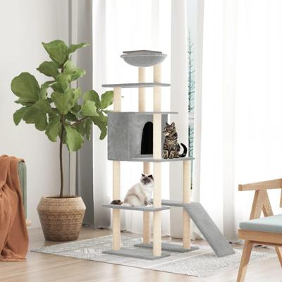 VidaXL Kattenmeubel met sisal krabpalen 166 cm lichtgrijs