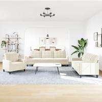 3-delige Loungeset met kussens fluweel crèmekleurig - thumbnail