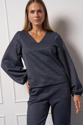 Studio Anneloes Claudina Sparkle Top 13327 T-shirt Lange Mouw 6901 Dark Blue/silver