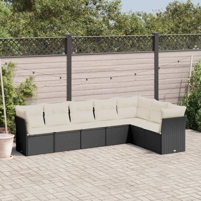 8-delige Loungeset met kussens poly rattan zwart - thumbnail