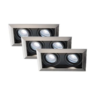 Set van 3 Durham - LED Inbouwspot - 8 Watt 690 Lumen - 6500K Daglicht wit - Dubbel - GU10 - Kantelbaar - Verzonken - IP20 voor binnen - Rechthoek - RVS
