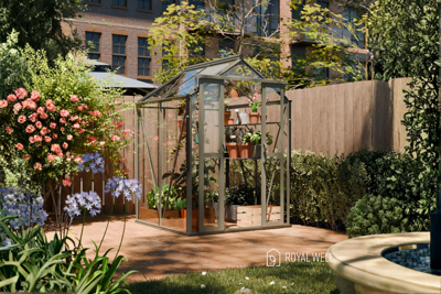 Royal Well Anne I tuinkas 150x150 cm groengrijs met 3mm veiligheidsglas (inclusief fundament)- - Aluminium- Royal Well