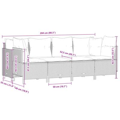 5-delige Loungeset met kussens poly rattan beige - thumbnail