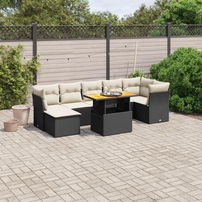 8-delige Loungeset met kussens poly rattan zwart