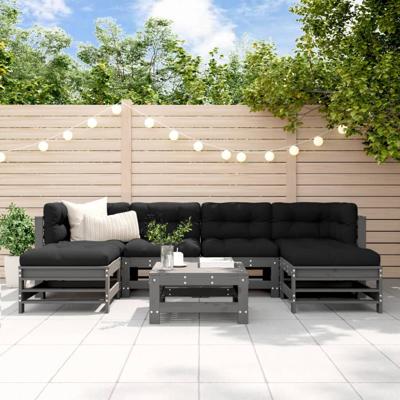 7-delige Loungeset met kussens massief hout grijs