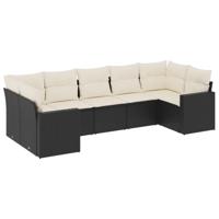 7-delige Loungeset met kussens poly rattan zwart - thumbnail