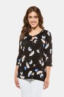 Ulla Popken Shirt, gingko dessin, 3/4 mouwen - Grote Maten - thumbnail