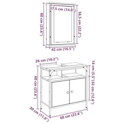 2-delige Badkamermeubelset bewerkt hout oud houtkleurig