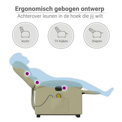 Sta-op-massagestoel elektrisch echt leer crèmekleurig