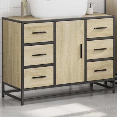 Wastafelkast 80x33x60 cm bewerkt hout sonoma eikenkleurig - thumbnail