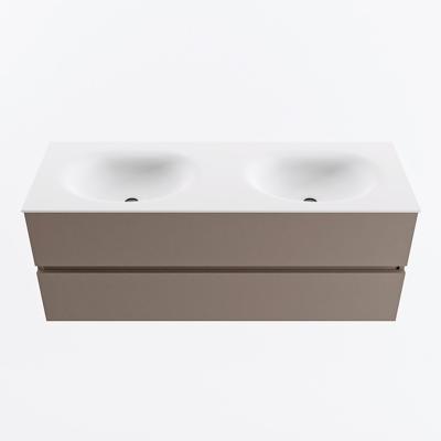 MONDIAZ VICA 130cm badmeubel onderkast Smoke 2 lades. Wastafel MOON dubbel zonder kraangat, kleur Talc.