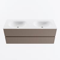 MONDIAZ VICA 130cm badmeubel onderkast Smoke 2 lades. Wastafel MOON dubbel zonder kraangat, kleur Talc. - thumbnail