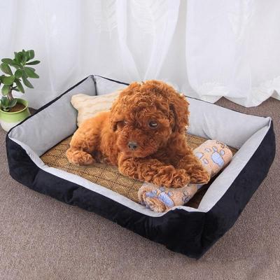 Hond bot patroon grote zachte warme Kennel huisdier hond kat Mat deken met rotan Mat & deken grootte: M 70 × 50 × 15 cm (zwart-grijs)