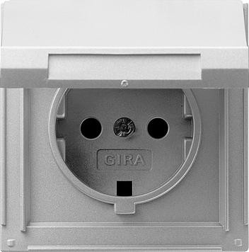 Stopcontact buiten Gira TX 44 met randaarde en klapdeksel aluminium inbouw
