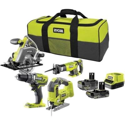 RYOBI One + Cordless 4-Tool Pack RCK184C-242S - Boormachine - 3 cirkelzagen, decoupeerzaag, sabel - 2 accu's 2Ah en 4Ah RYOBI One + Cordless 4-Tool Pack RCK184C-242S - Boormachine - 3 cirkelzagen, decoupeerzaag, sabel - 2 accu's 2Ah en 4Ah