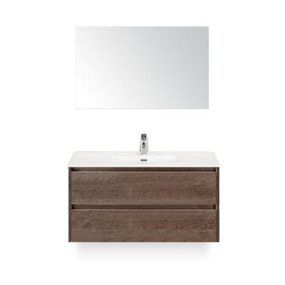 Dante Badmeubelset 100 cm - Tabacco - Keramische Wastafel Wit Cover - met Spiegel