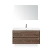 Dante Badmeubelset 100 cm - Tabacco - Keramische Wastafel Wit Cover - met Spiegel - thumbnail