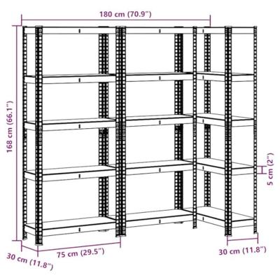 VidaXL Opbergrekken 5-laags 3 st staal & bewerkt hout antracietkleurig