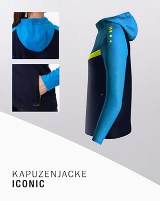 JAKO 6824D Jas Met Kap Iconic Dames - Marine Jako-Blauw/Fluogeel - 36