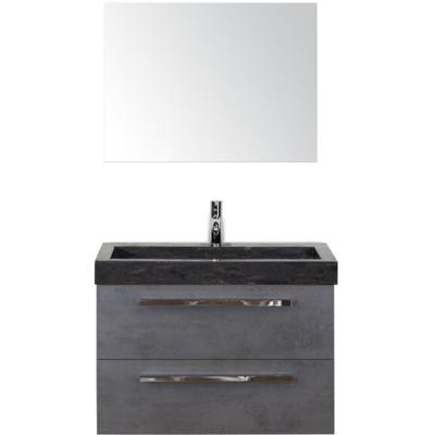 Seville Badmeubelset 80 cm - Beton Antraciet - Wastafel Hardsteen Wit Lucca met Spiegel