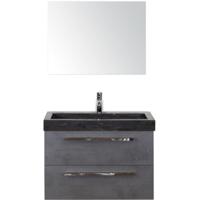 Seville Badmeubelset 80 cm - Beton Antraciet - Wastafel Hardsteen Wit Lucca met Spiegel - thumbnail