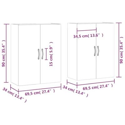 Hangkasten 2 st bewerkt hout gerookt eikenkleurig