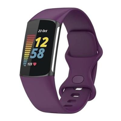 By Qubix - Compatible met Fitbit Charge 5 - Fitbit Charge 6 Sportbandje met dubbele lus - Donkerpaars - Maat: S - Compatible fitbit bandje
