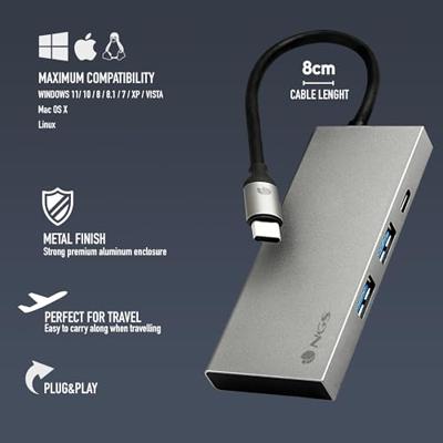 NGS Wonder Dock 4 Pro - USB-C multiportadapter van aluminium, ultralicht, HDMI 4K 30Hz, 3.0-aansluiting met PD-opladen 100 W, compatibel met MacBook, Chromebook en laptops