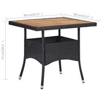 Tuintafel poly rattan en massief acaciahout zwart - thumbnail
