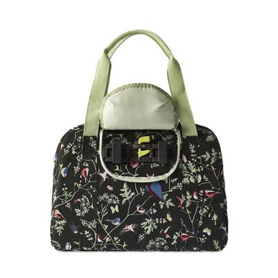Basil wanderlust carry all bag - zwarte fietshandtas met kleurrijke vogelprint