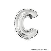 Folieballon zilver letter &apos;C&apos; met rietje - thumbnail