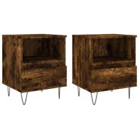 Nachtkastjes 2 st 40x35x50 cm bewerkt hout gerookt eikenkleurig - thumbnail