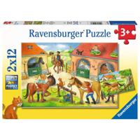 Ravensburger Vakantie op de manege kinderpuzzel - 2 x 12 stukjes - Dieren - thumbnail