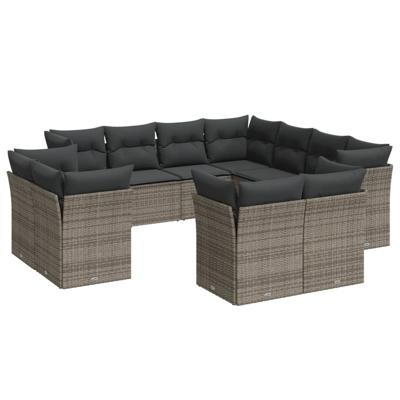12-delige Loungeset met kussens poly rattan grijs