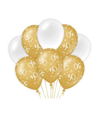 Ballonnen 30 Jaar Goud/Wit (8st)