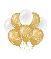 Ballonnen 30 Jaar Goud/Wit (8st) - thumbnail