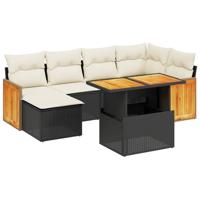 7-delige Loungeset met kussens poly rattan zwart - thumbnail
